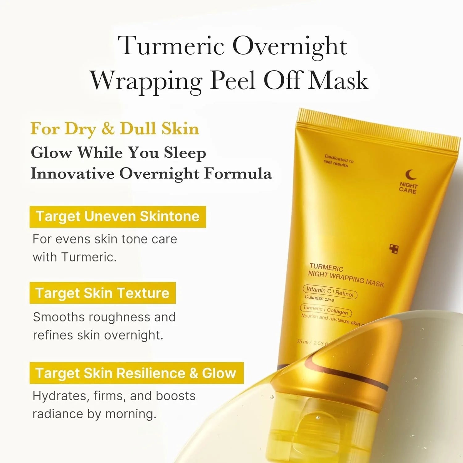 Turmeric VC Collagen Peel Mask for hydrating and moisturizing application Anti-inflammatory Peel mask with brush